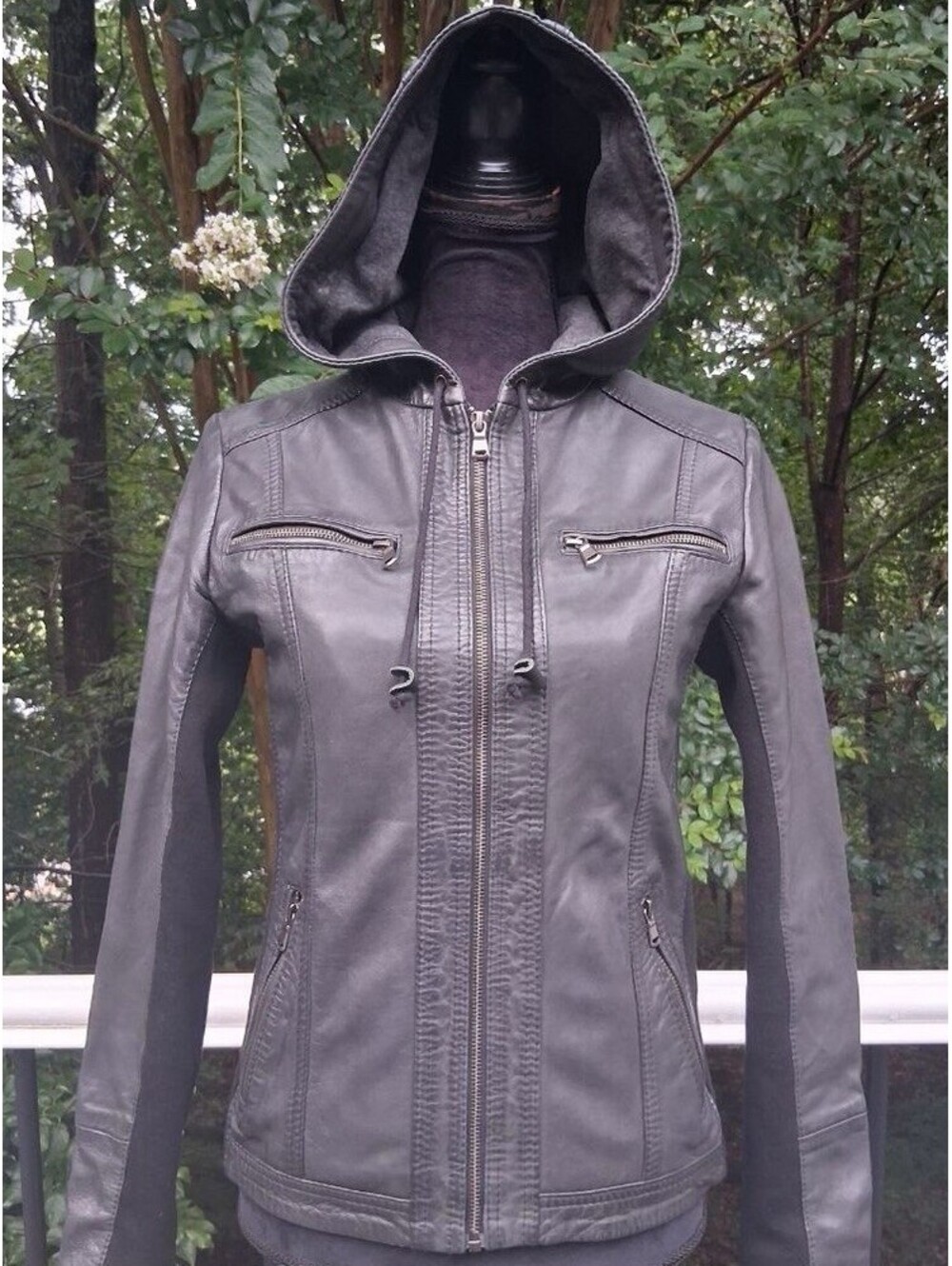 Carbon2Cobalt Womens Black Leather Hooded Jacket Lamb Leather XS India